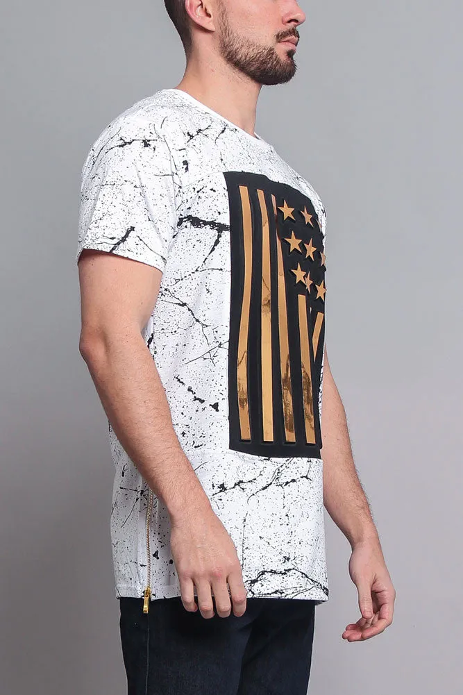 Metallic American Flag Marble Print T-Shirt