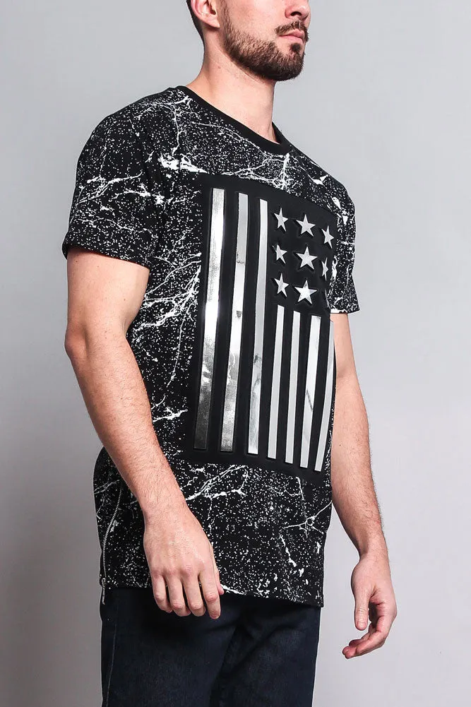 Metallic American Flag Marble Print T-Shirt