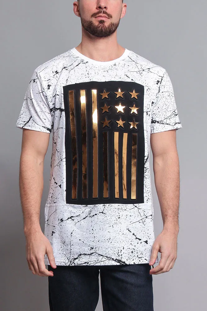Metallic American Flag Marble Print T-Shirt