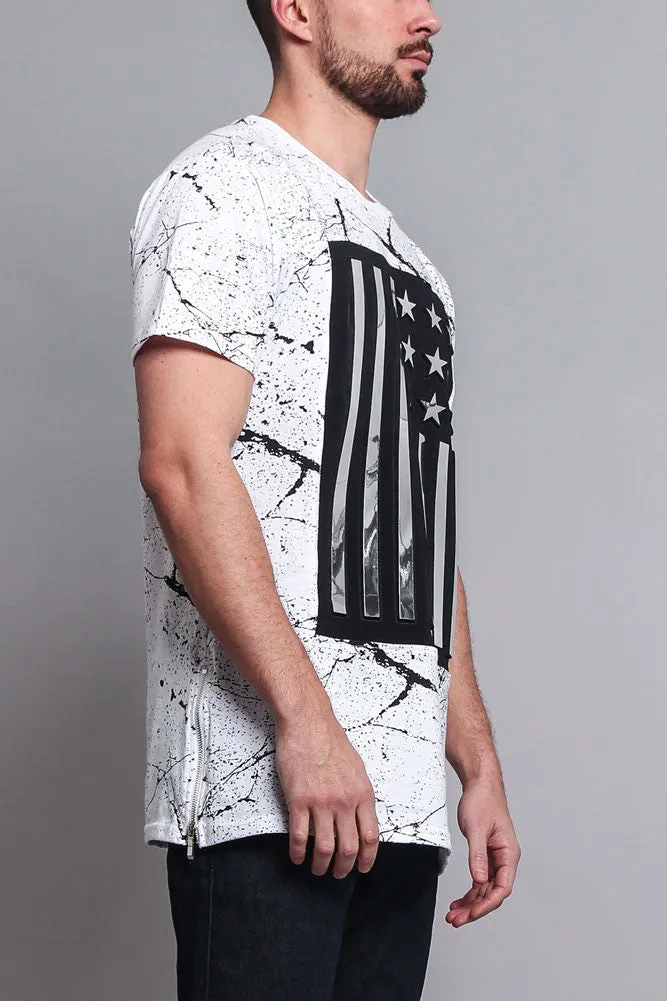 Metallic American Flag Marble Print T-Shirt