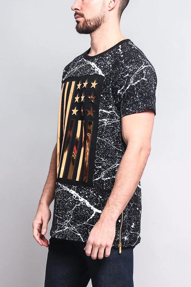 Metallic American Flag Marble Print T-Shirt