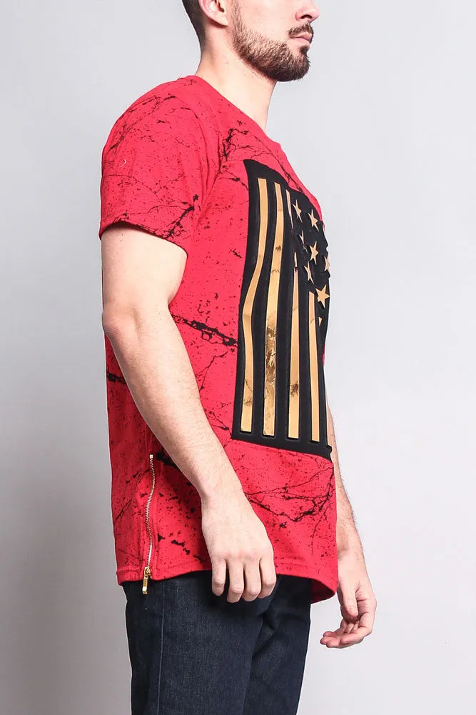 Metallic American Flag Marble Print T-Shirt