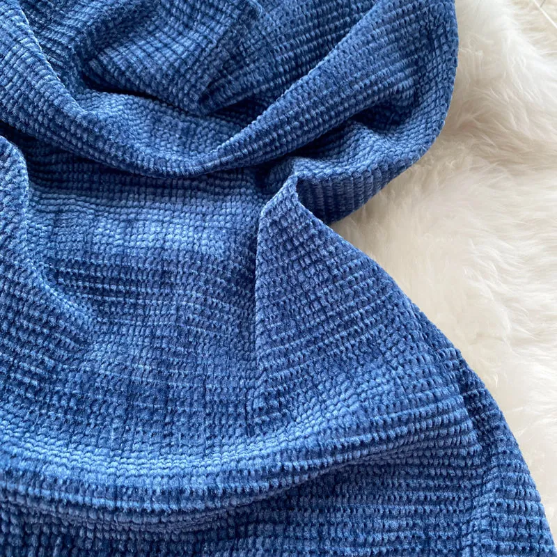 Navy Blue X-line Knitted Slip Dress