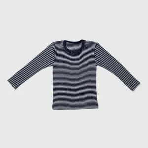 Navy Stripe Organic Wool/Silk Long Sleeve Top