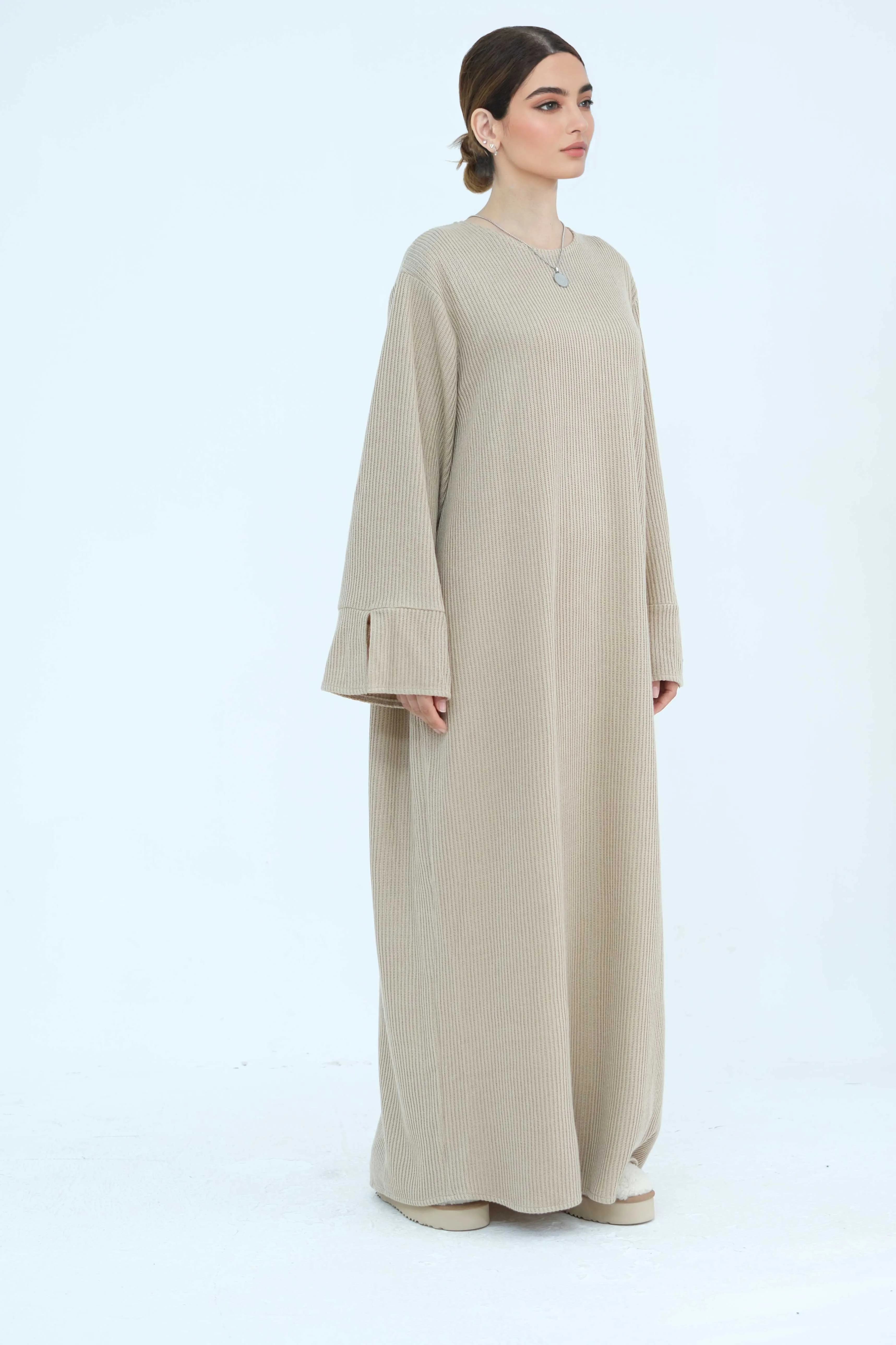 NOOR Knit Maxi Dress Abaya 912 - Khaki