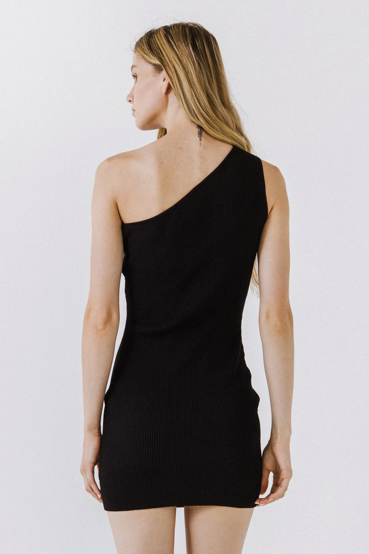 One-Shoulder Ribbed Knit Mini Dress