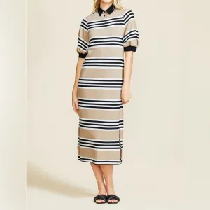 Pearl by Lela Rose Striped Jersey Knit Button Collar Midi Shirt Dress (XS)