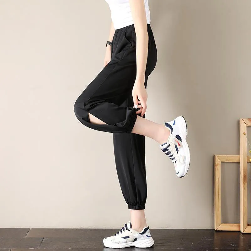 Plus Size Wide Leg Pants Women Summer Korean High Waist Loose Lantern Casual Wide Leg Ankle-Length Pants