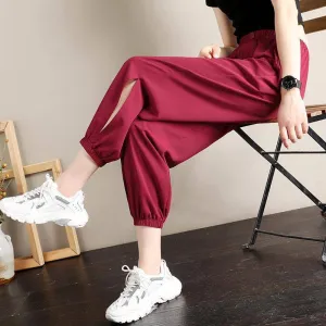 Plus Size Wide Leg Pants Women Summer Korean High Waist Loose Lantern Casual Wide Leg Ankle-Length Pants