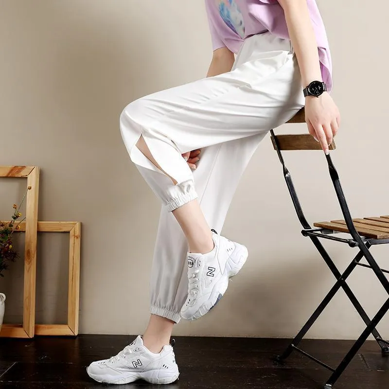Plus Size Wide Leg Pants Women Summer Korean High Waist Loose Lantern Casual Wide Leg Ankle-Length Pants