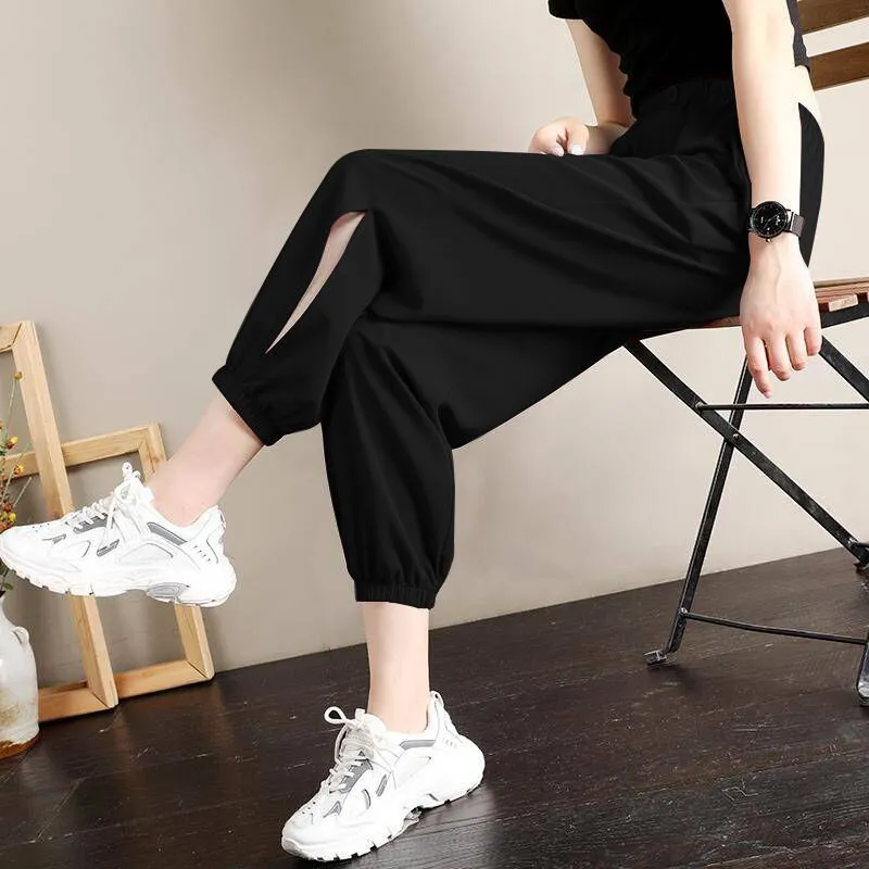 Plus Size Wide Leg Pants Women Summer Korean High Waist Loose Lantern Casual Wide Leg Ankle-Length Pants