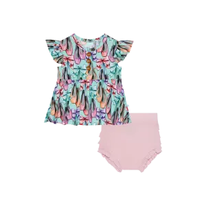 Posh Peanut Ruffled Cap Sleeve Henley Peplum Ruffled Bummie Set - Irina