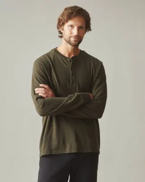 Premium Slub Henley Tee Long Sleeve - Deep Olive