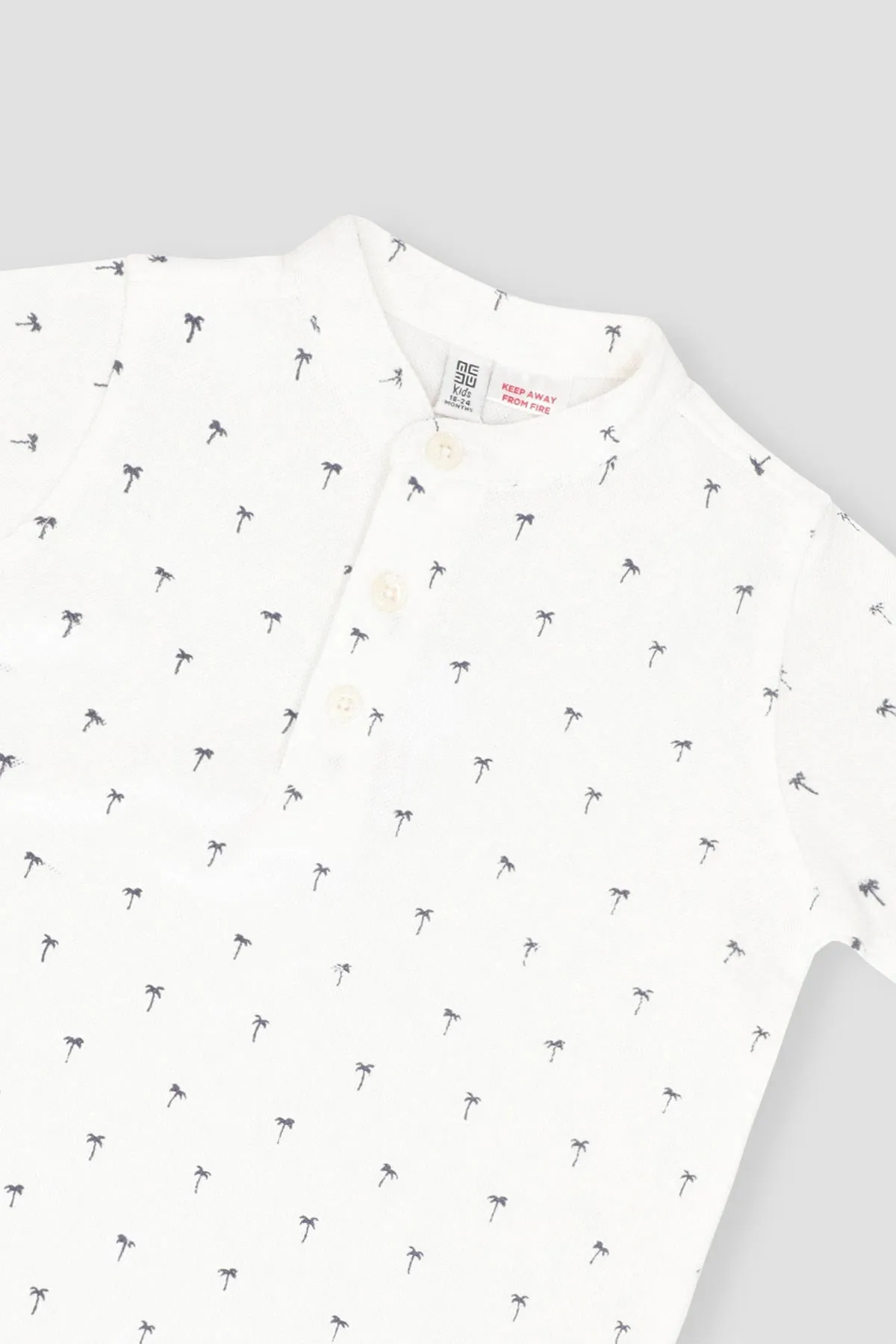 Printed Henley T-Shirt For Baby Boy - White