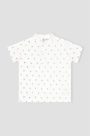 Printed Henley T-Shirt For Baby Boy - White