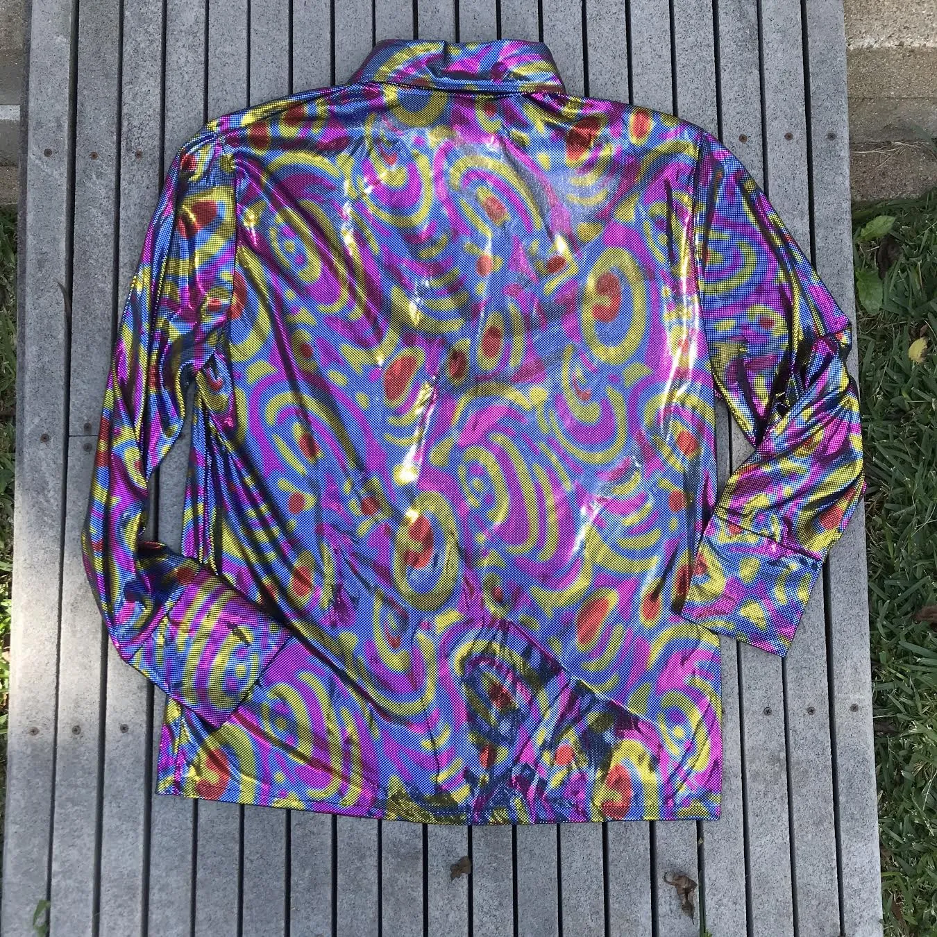 Retro | Swirl Print Groovy Metallic Party Shirt | XXL