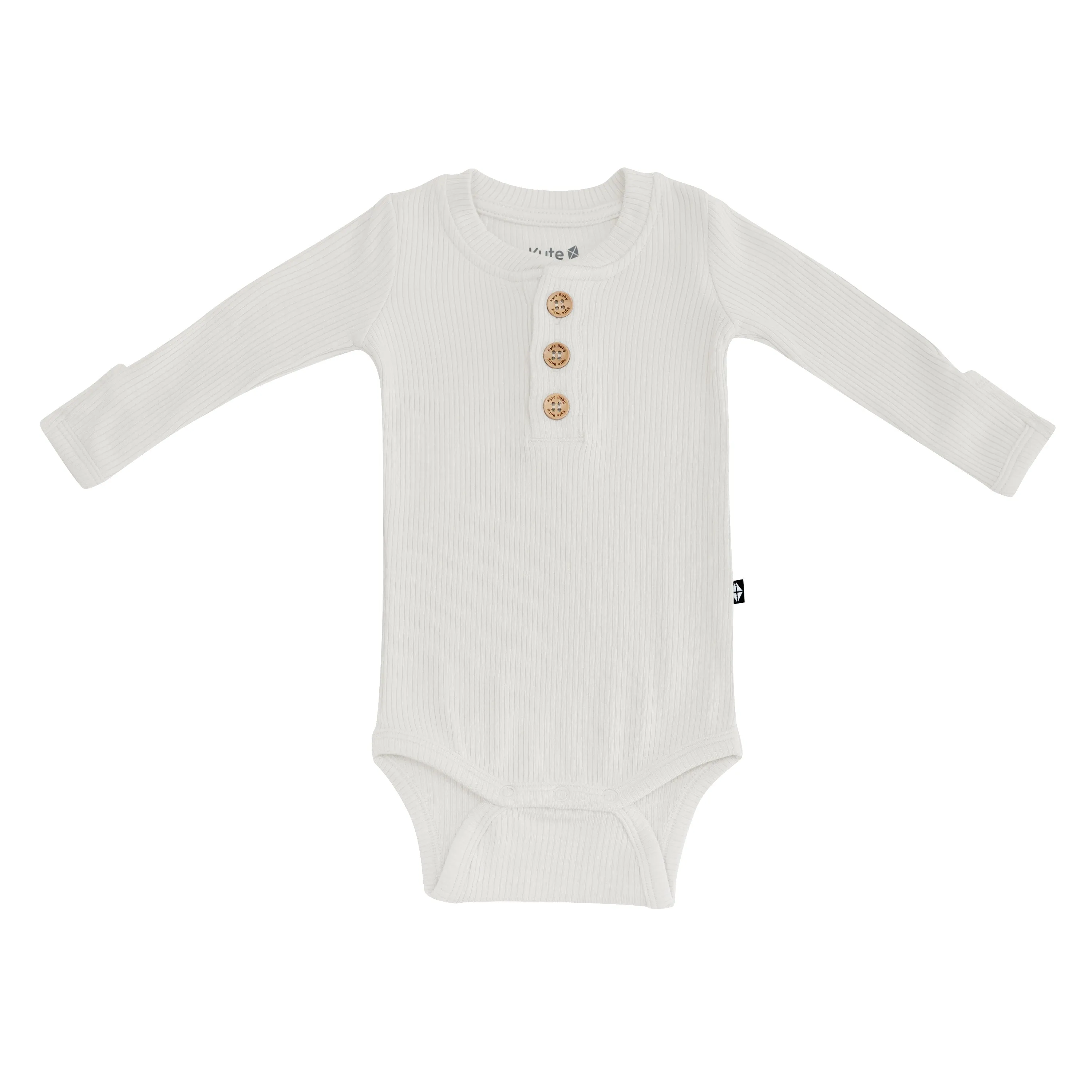 Ribbed Long Sleeve Henley Bodysuit in Oat