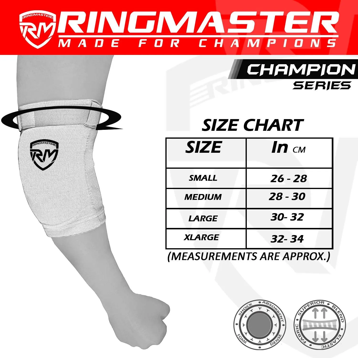 RingMaster Sports Elbow Pads Champion Series White
