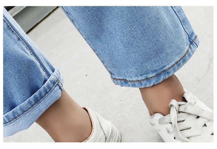 Ripped Denim Pants Women High Waist Straight Ankle-Length Pants BF Loose Carrot Baggy Pants