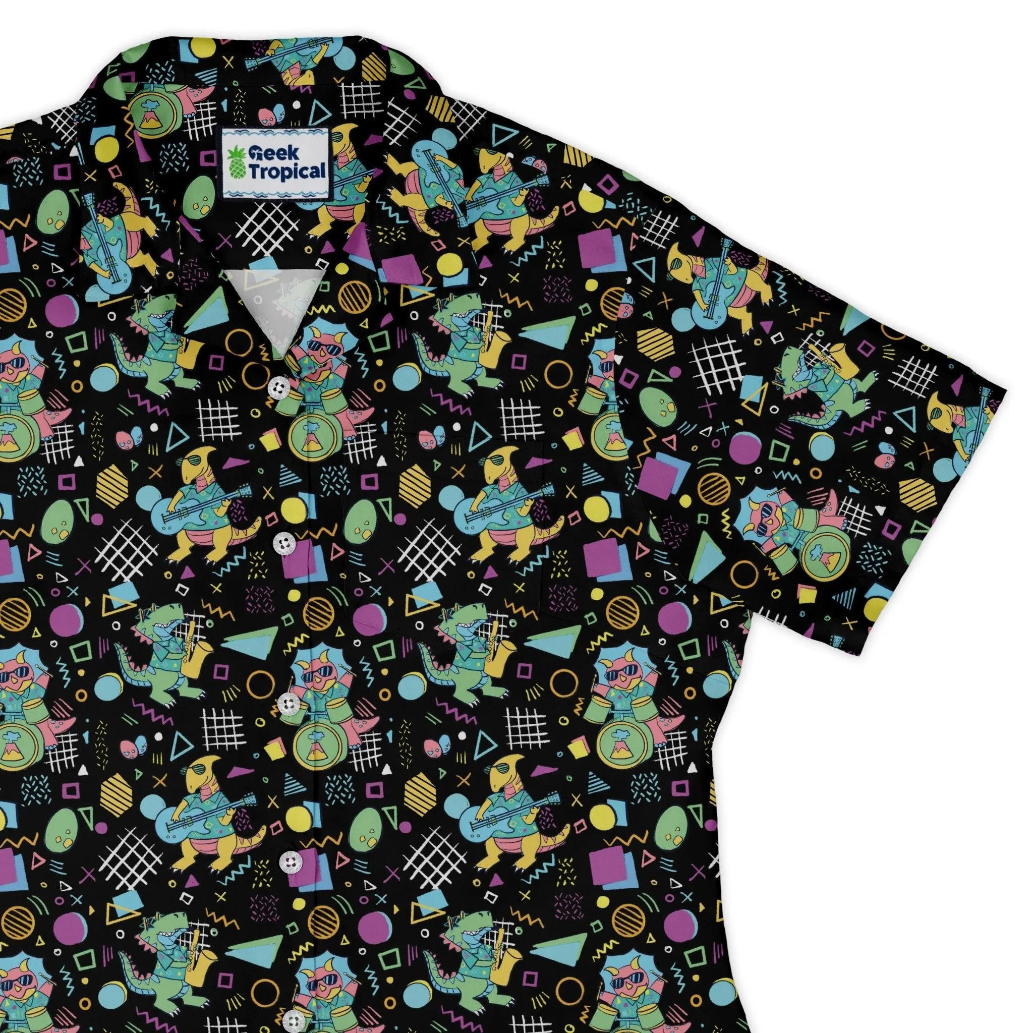 Rocking Dinosaurs Night Curvy Button Up Shirt