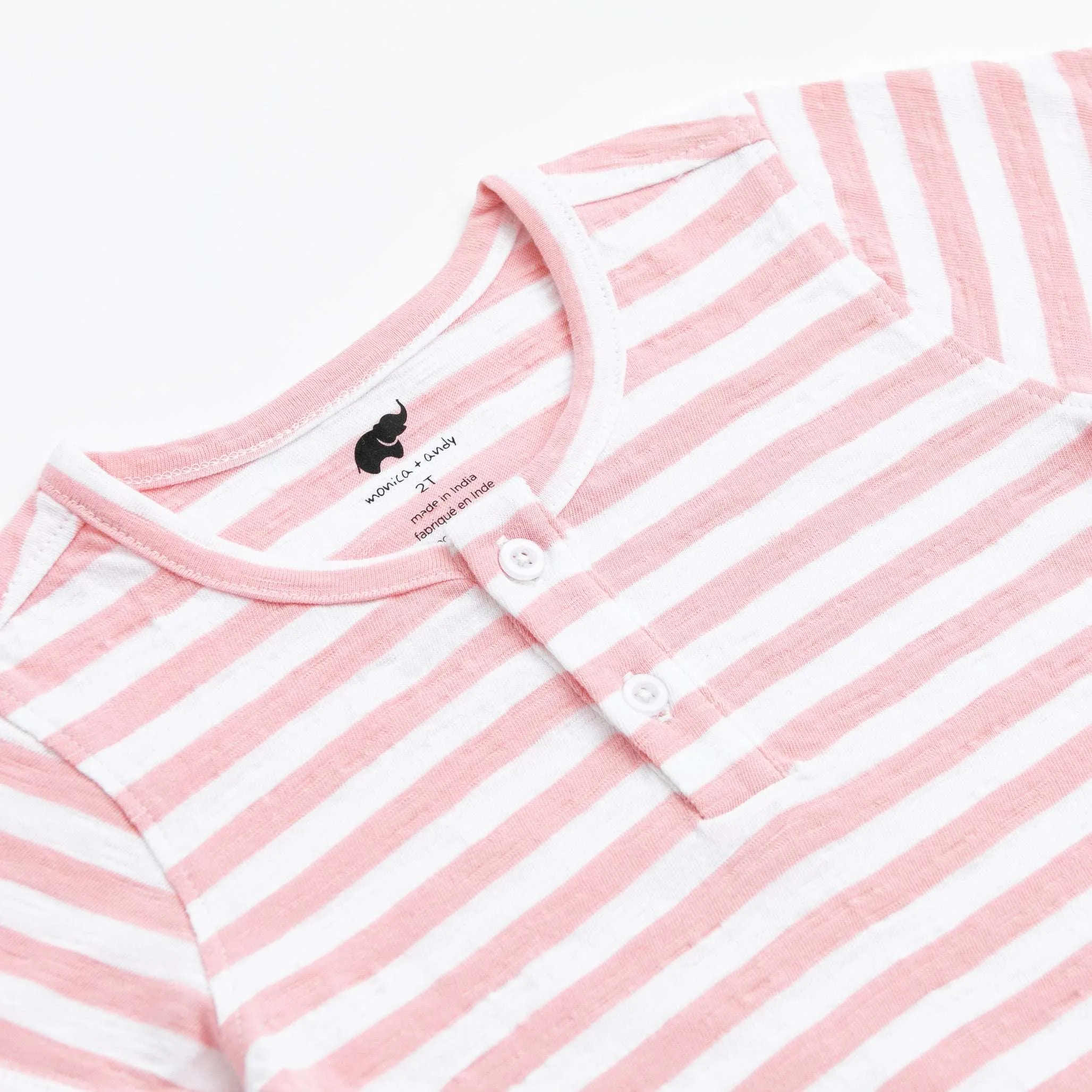 SALE - Short Sleeve Henley Tee_Pink   White Classic Stripe