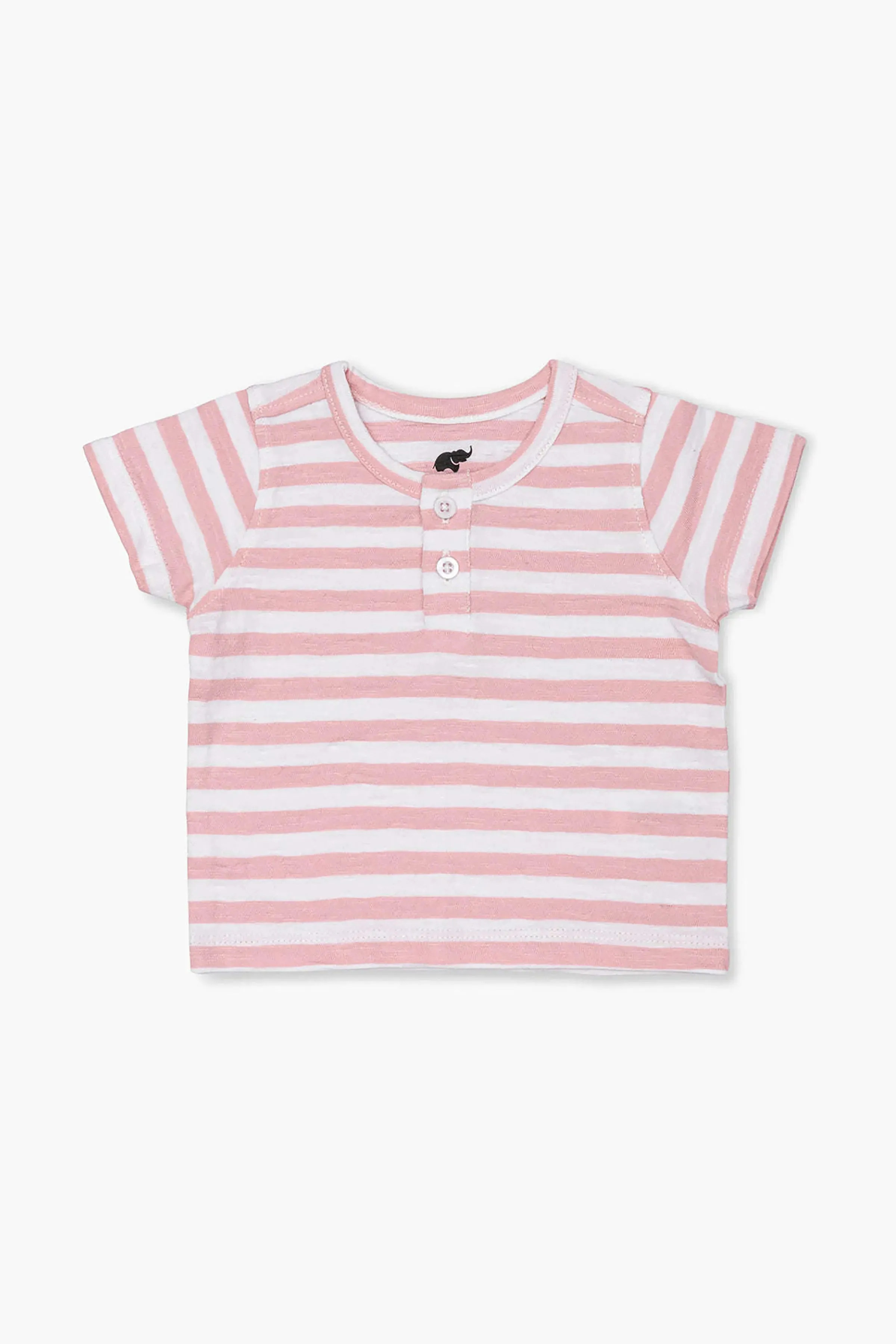 SALE - Short Sleeve Henley Tee_Pink   White Classic Stripe