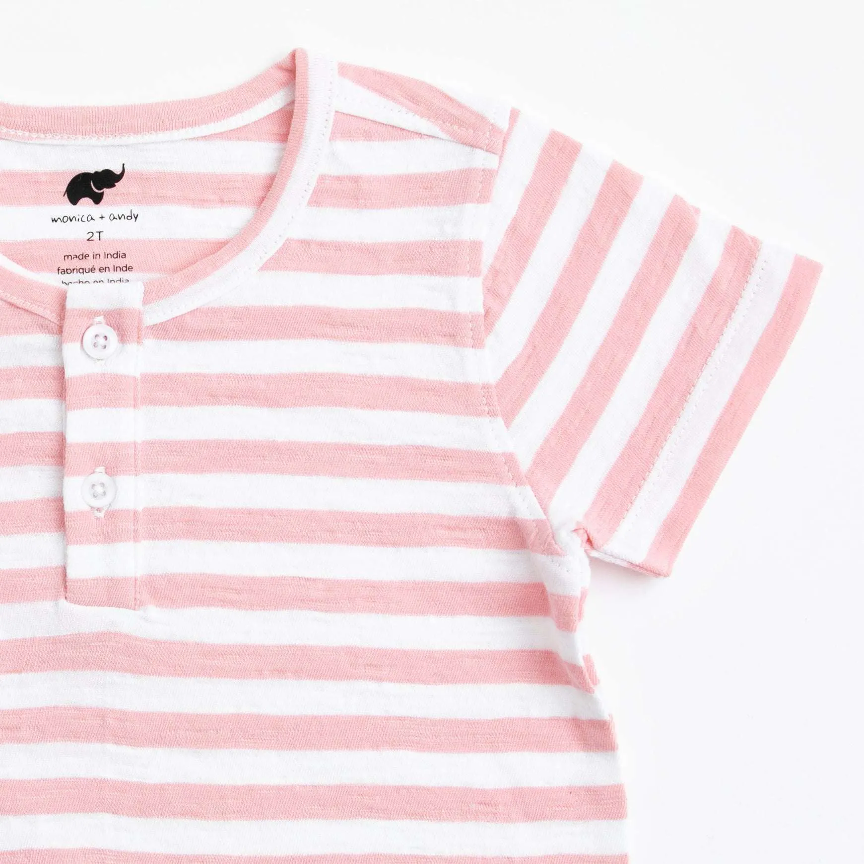 SALE - Short Sleeve Henley Tee_Pink   White Classic Stripe