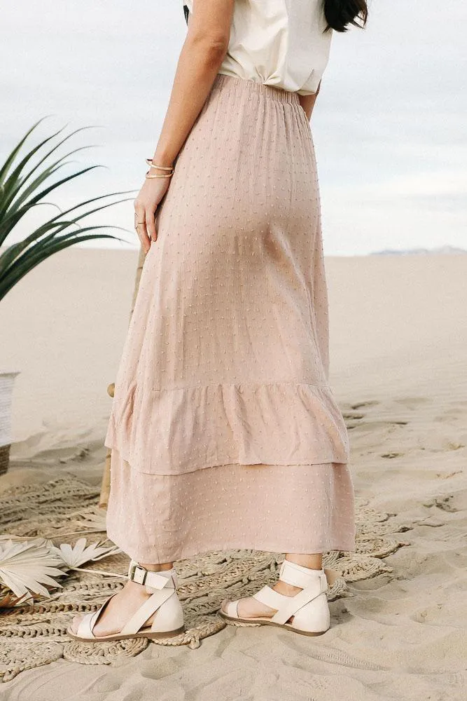 Self Dot Button Front Maxi Skirt in Blush