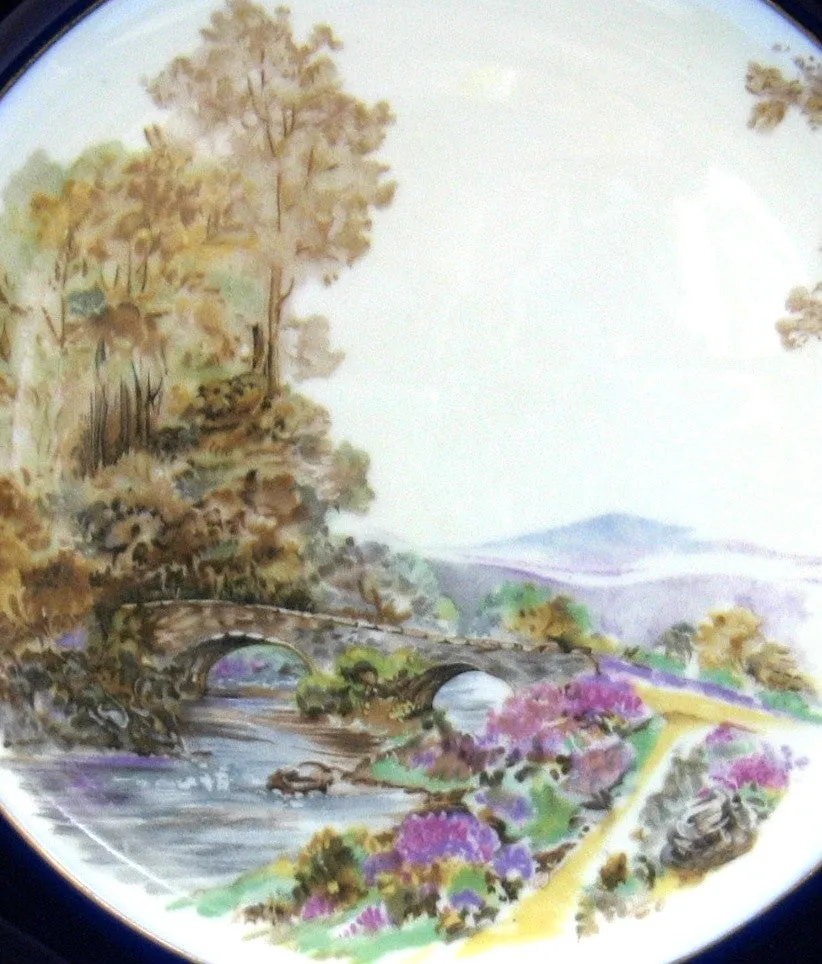 Shelley Dinner Plate Heather Blue Gold Overlay 10.75 Inch Plate 1950s