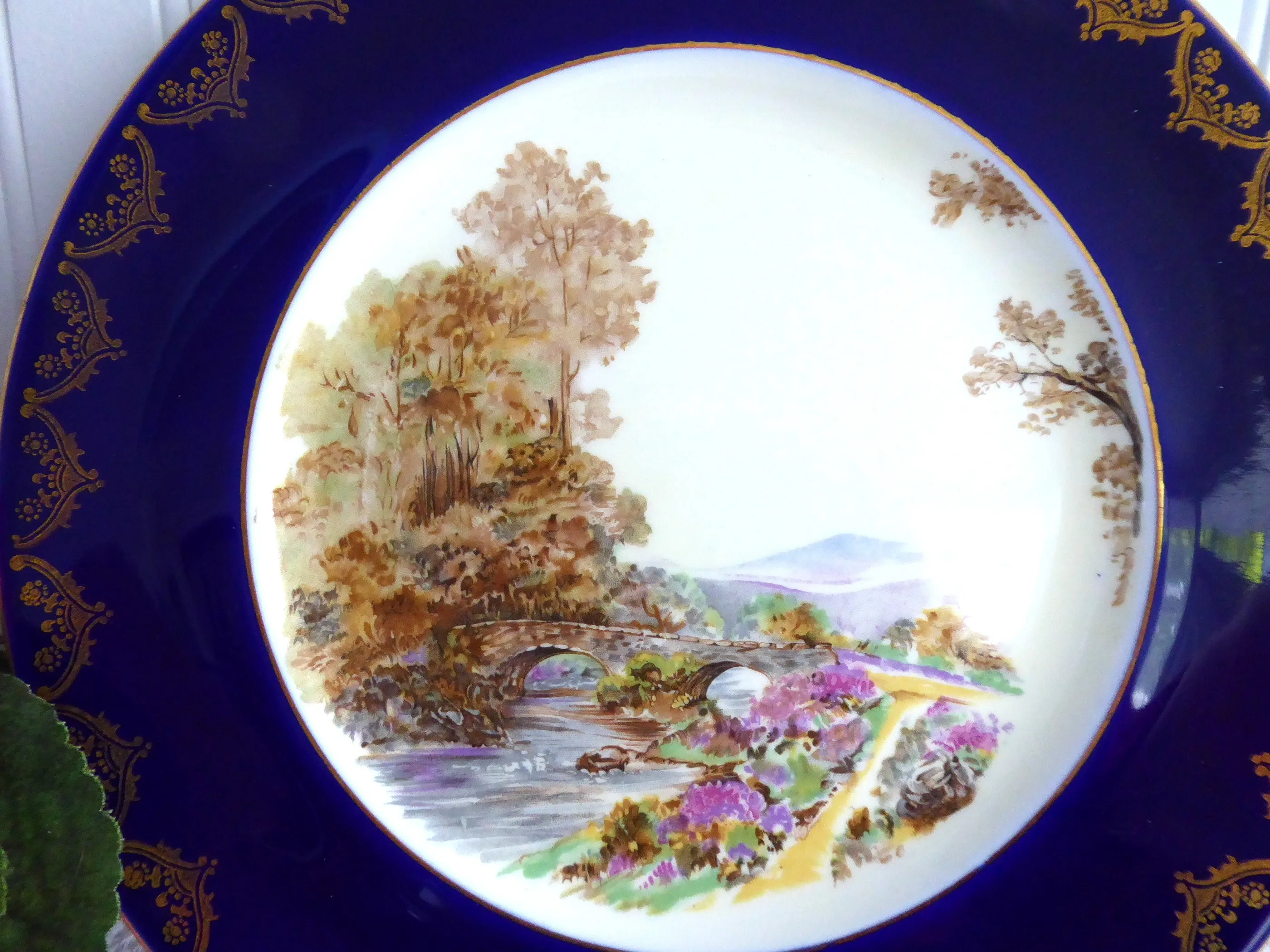 Shelley Dinner Plate Heather Blue Gold Overlay 10.75 Inch Plate 1950s