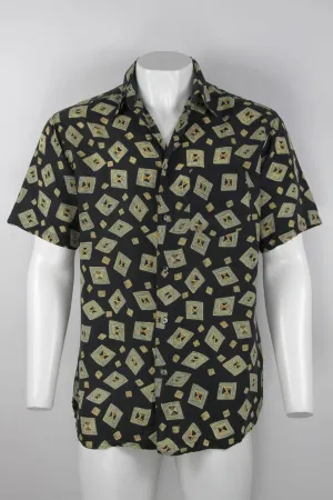Short sleeve silk shirt - Black geometric pattern - M