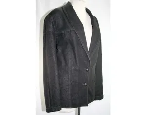 Size 14 Sonia Rykiel Jean Jacket - Inscription 1990s Black Denim Blazer with Vintage Logo - Large 90s Designer Denim - Bust 46 41066