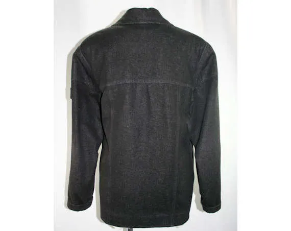 Size 14 Sonia Rykiel Jean Jacket - Inscription 1990s Black Denim Blazer with Vintage Logo - Large 90s Designer Denim - Bust 46 41066