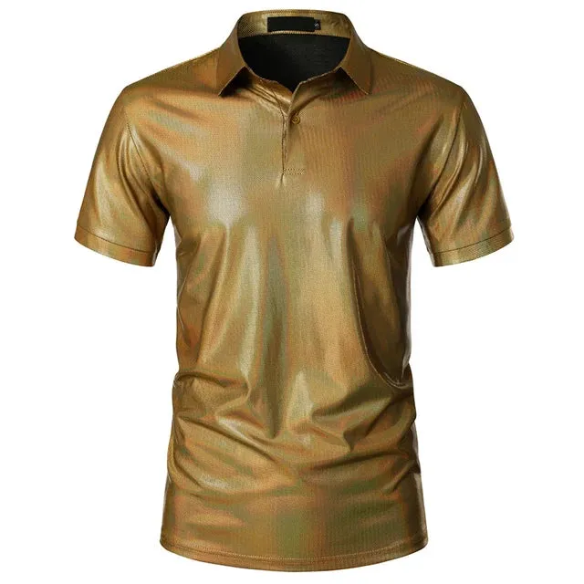 Solid Metallic Short Sleeve Polo Shirt