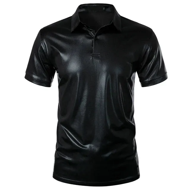 Solid Metallic Short Sleeve Polo Shirt