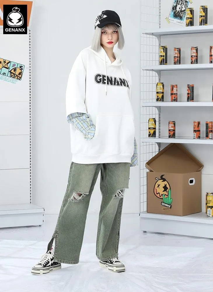 Street Ripped Split Straight Zipper Denim Pants