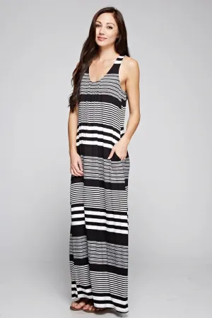 Striped Knit Tank Racerback Maxi Dress