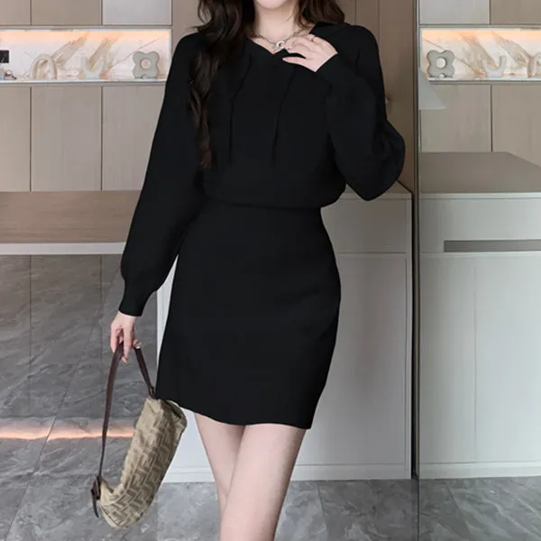 Temperament Hooded Sweatshirt Knitted Sweater Dress