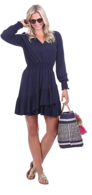 The Evelyn Knit Smocking Dress in Navy