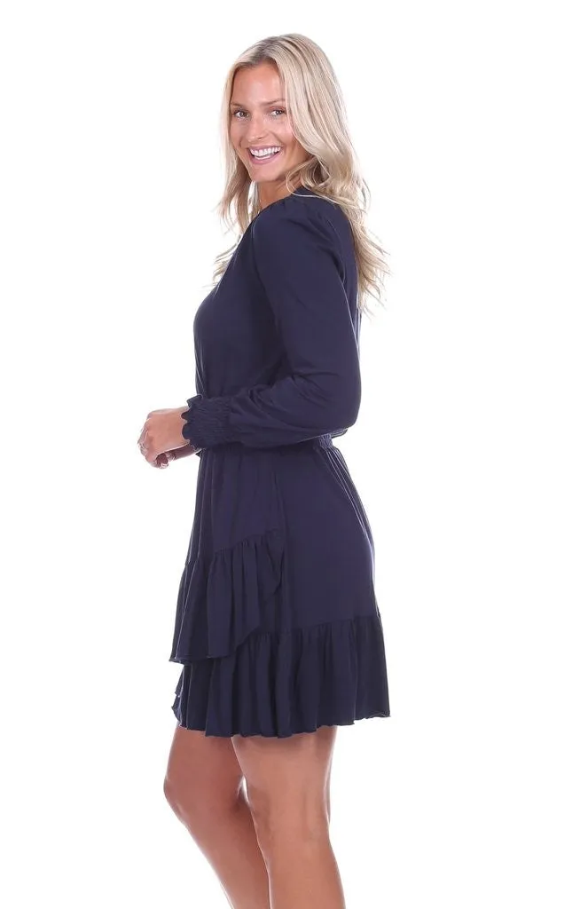 The Evelyn Knit Smocking Dress in Navy