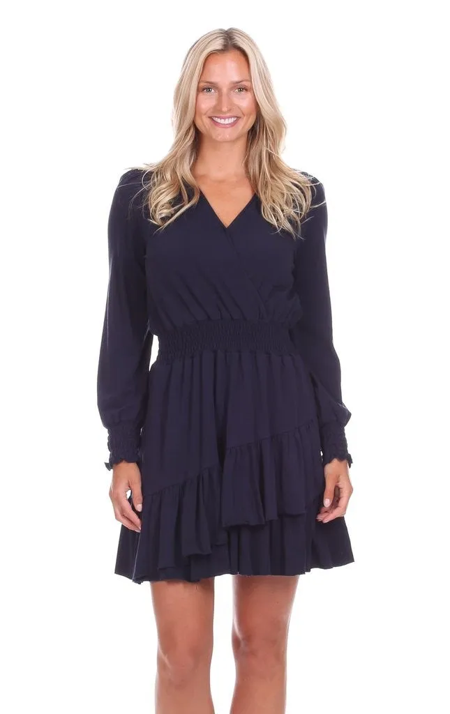 The Evelyn Knit Smocking Dress in Navy