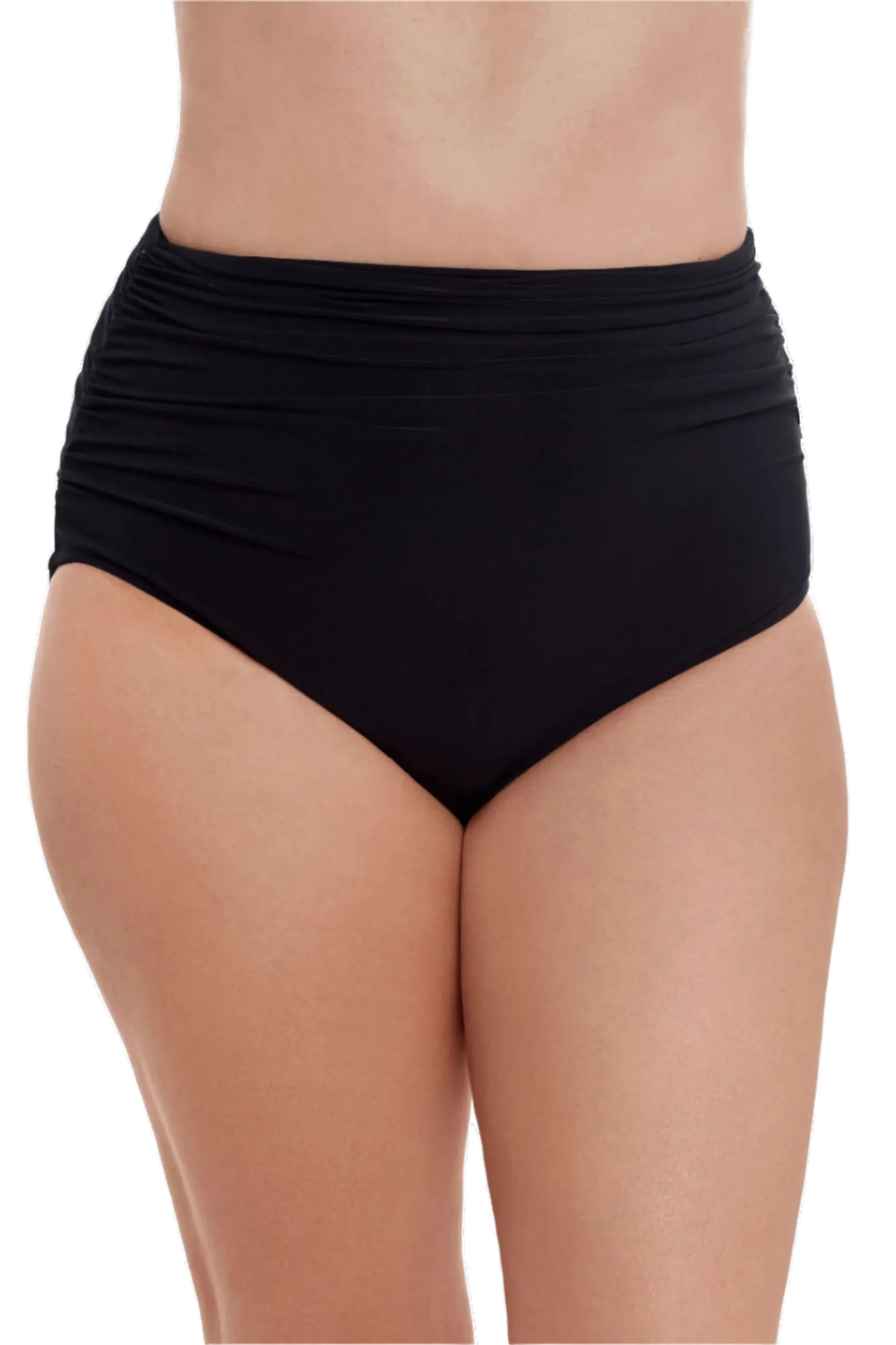 Trimshaper Plus Size High Waist Shirred Swim Bottom - Black