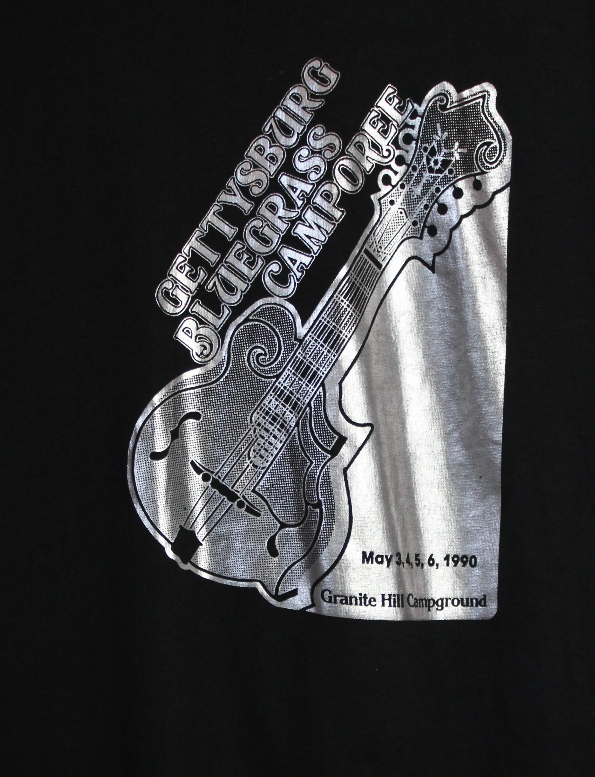 Vintage 1990 Gettysburg Bluegrass Camporee Concert T Shirt Silver Black Unisex Large