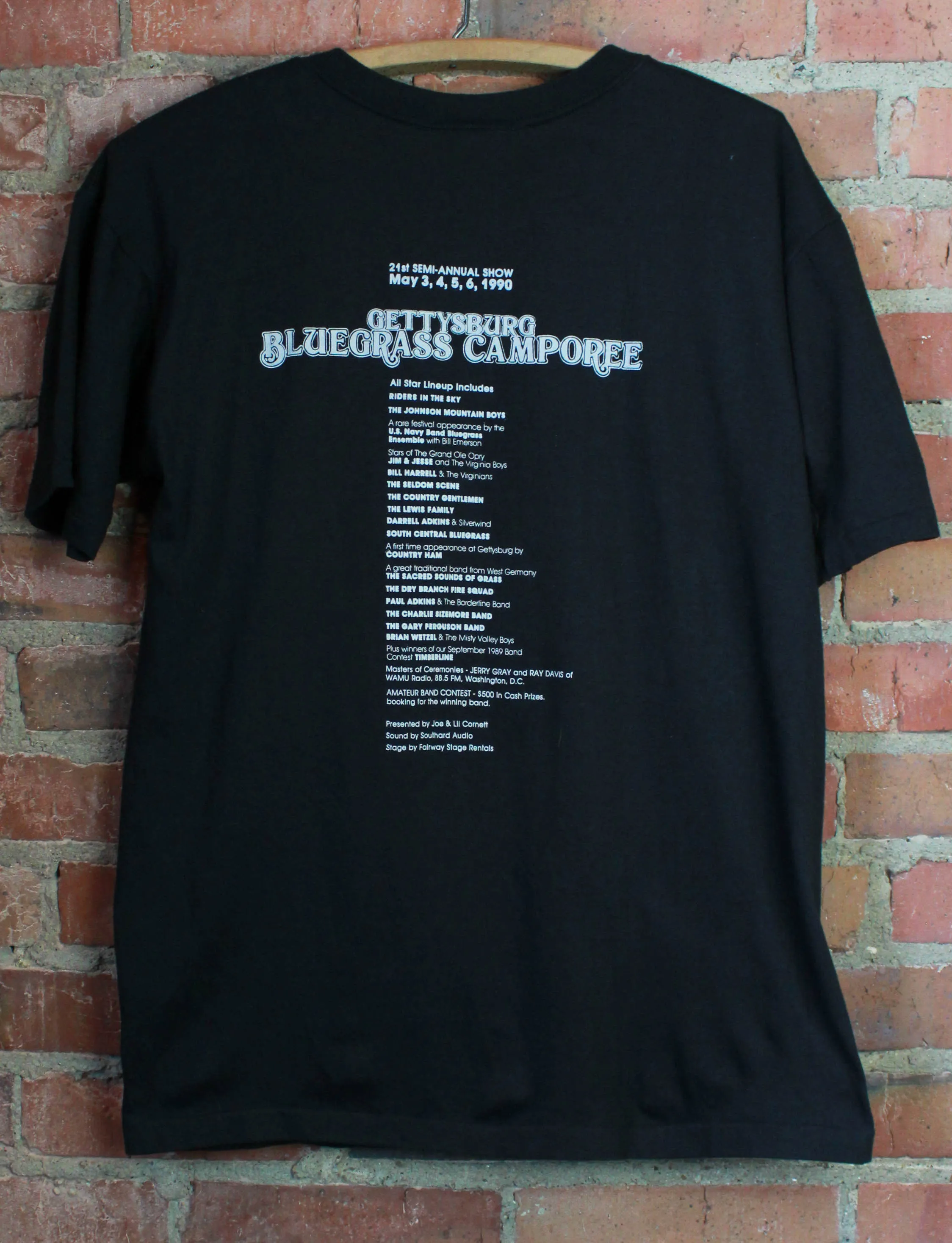 Vintage 1990 Gettysburg Bluegrass Camporee Concert T Shirt Silver Black Unisex Large