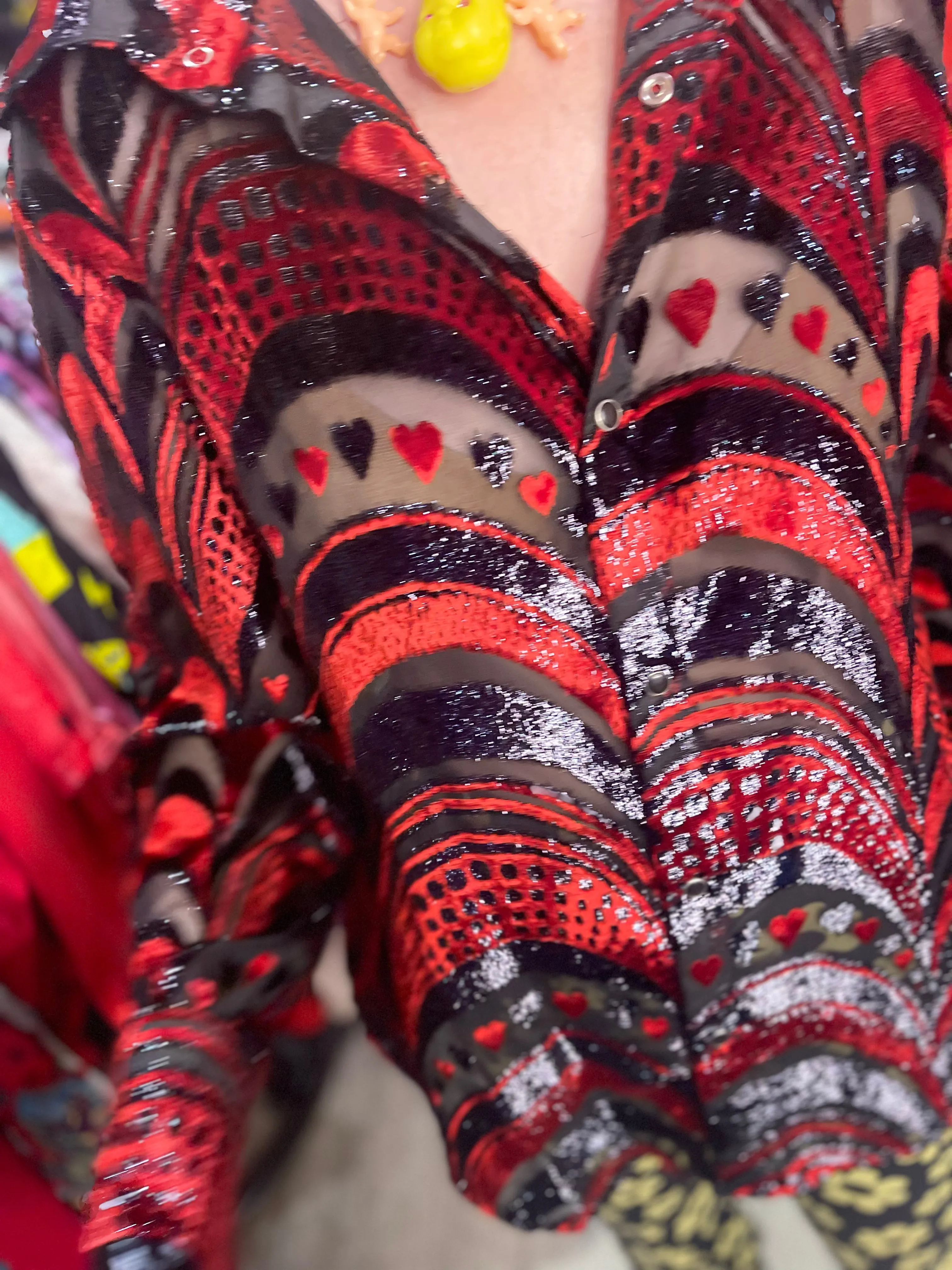 Vintage 90s Red and Black Burnout Hearts Shirt