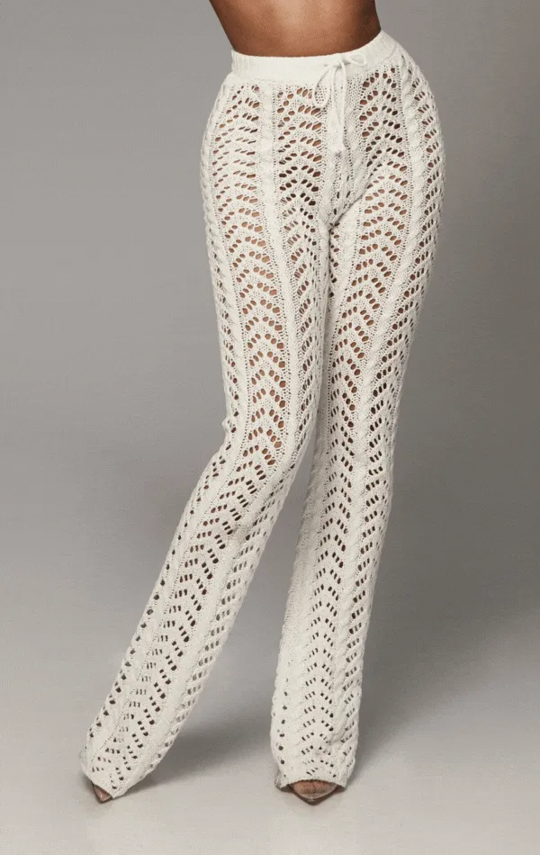 White Wide Leg Fishnet Sheer Cover Up Beach Pant