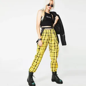 Women's Autumn Casual Loose Plaid High Waist Pants