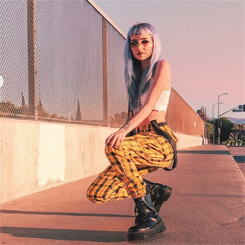 Women's Autumn Casual Loose Plaid High Waist Pants