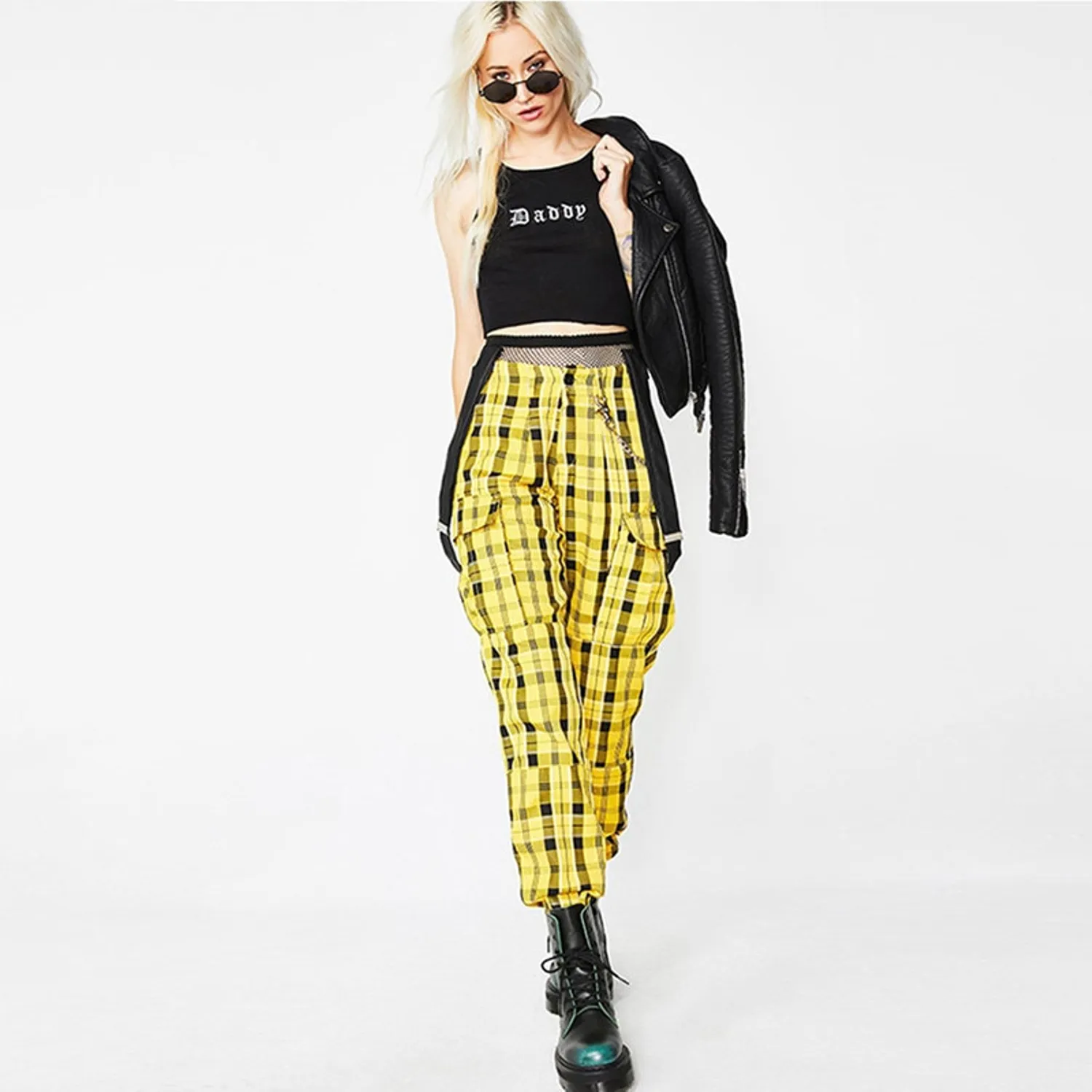 Women's Autumn Casual Loose Plaid High Waist Pants