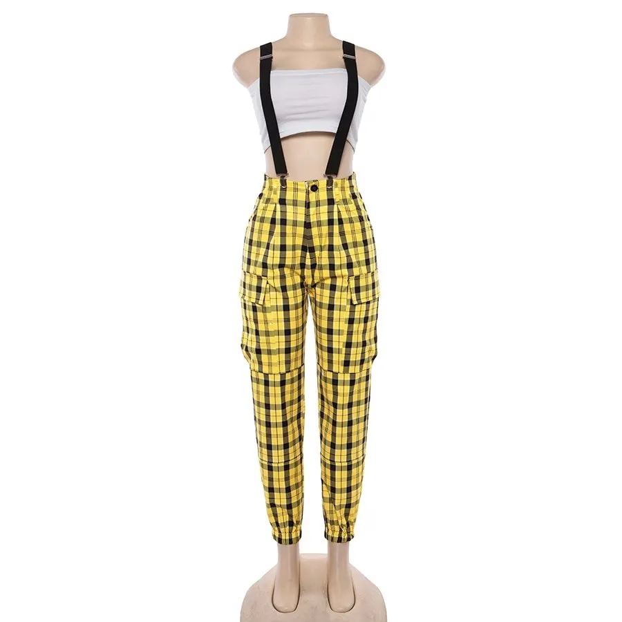 Women's Autumn Casual Loose Plaid High Waist Pants